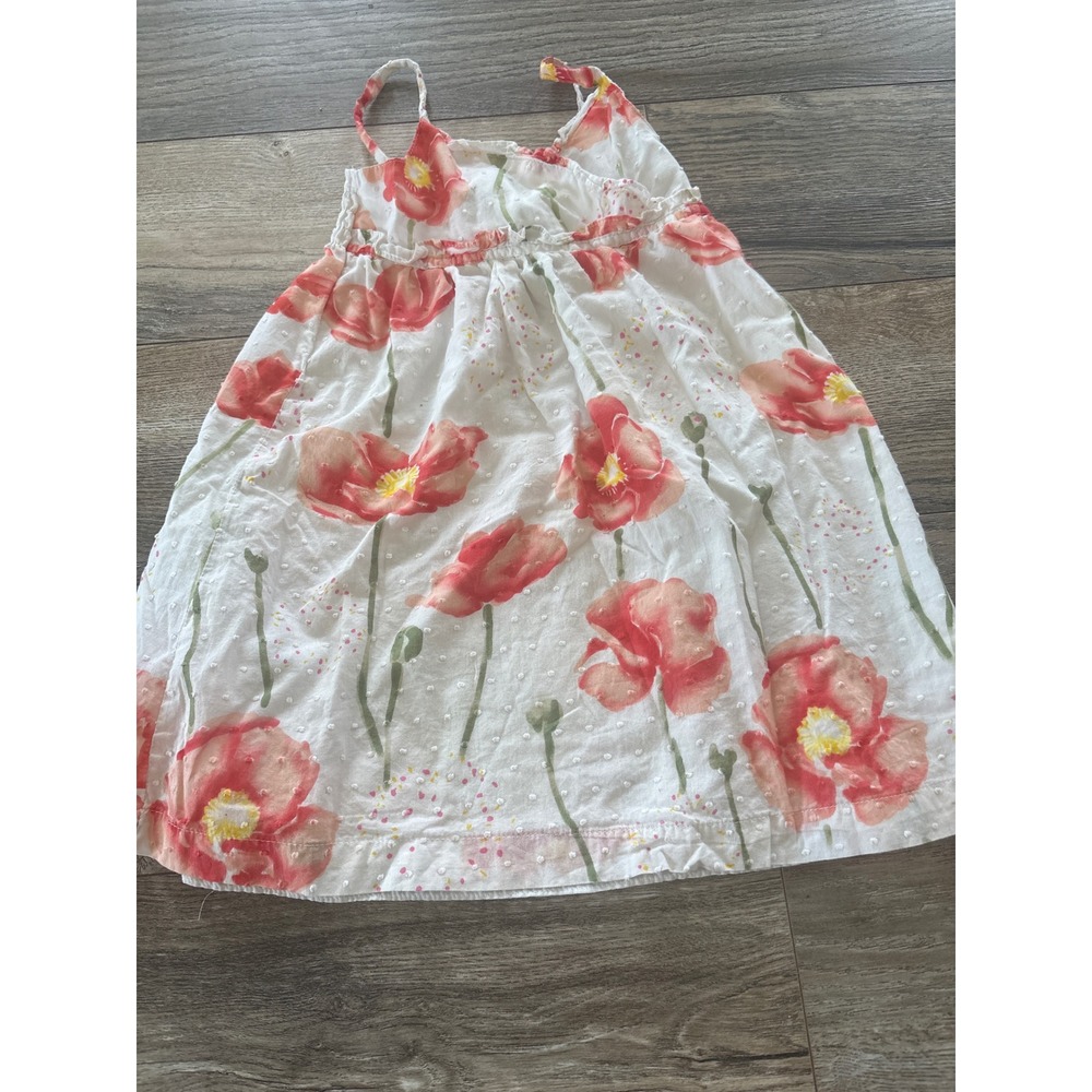 Penelope Mack LTD Girls 4T White Red Poppy Floral Swiss Dot Smocked Sun Dress